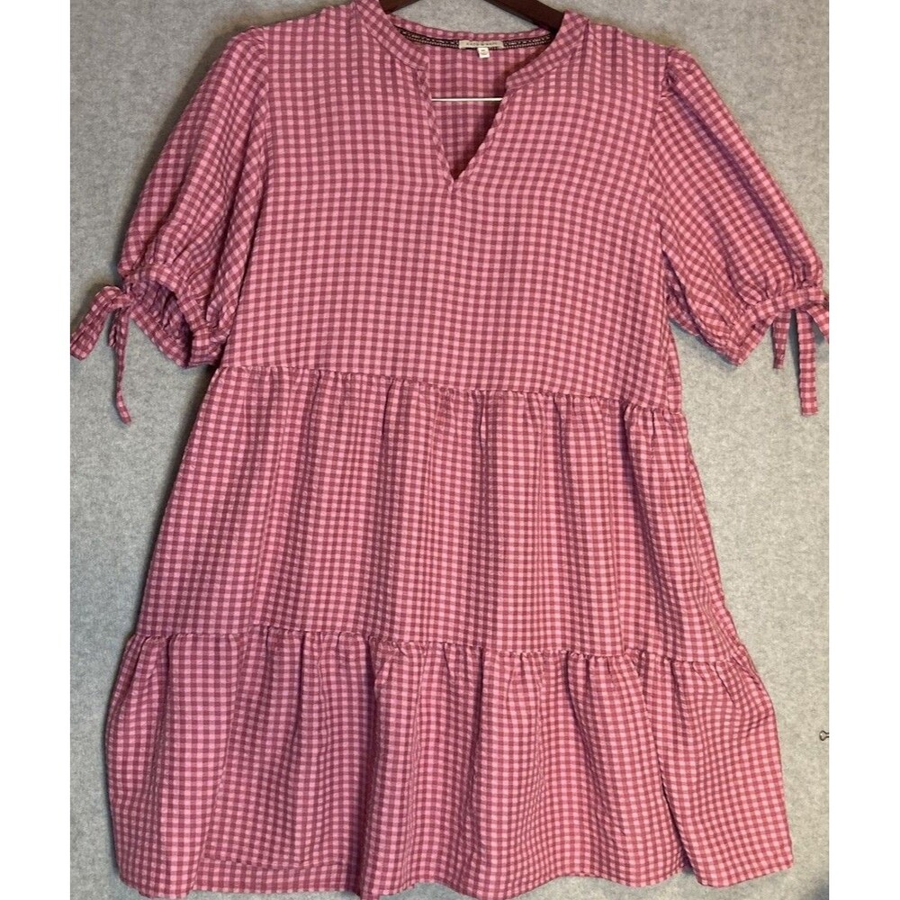 Kate And Sam Sz Xl Dress Pink Gingham Tiered Ruffle Bow Flowy Coquette Spring